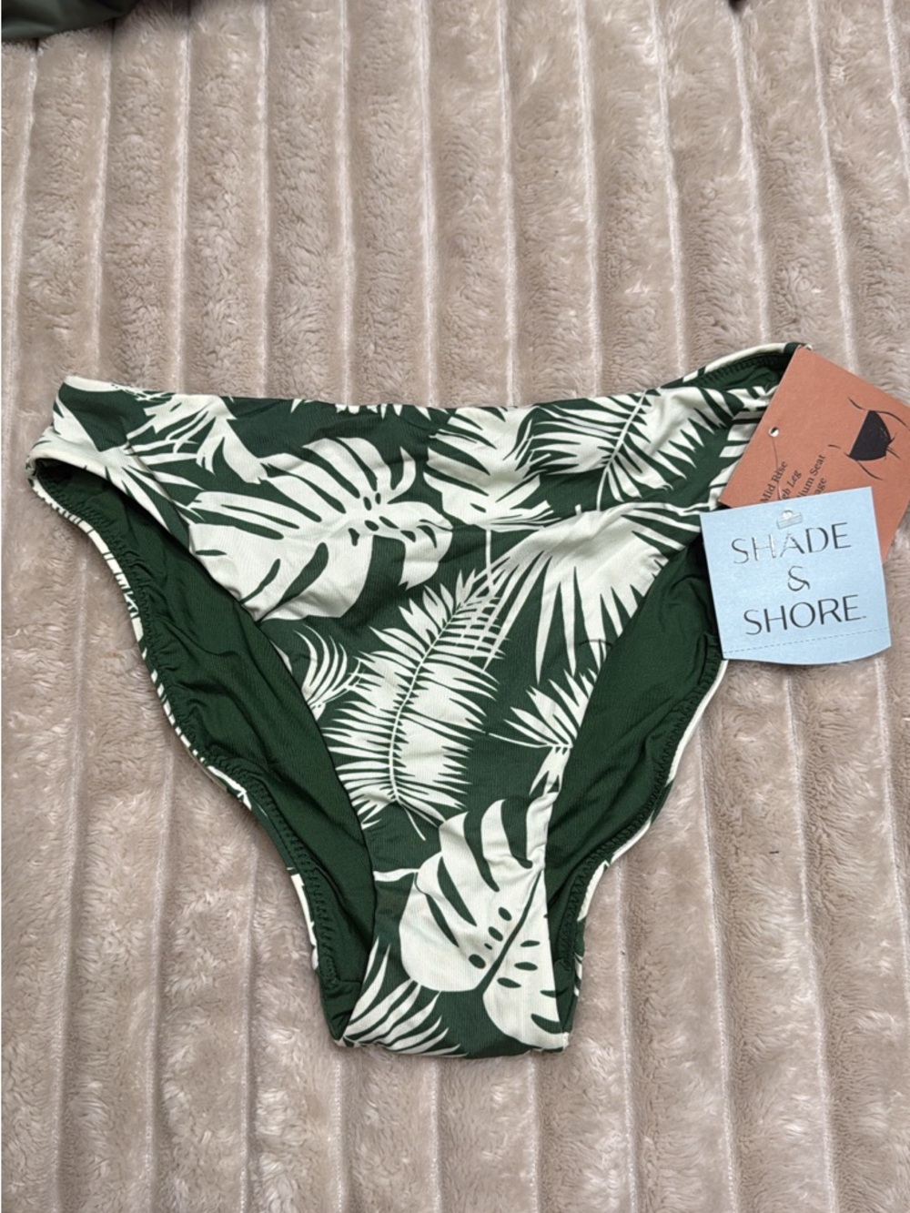 Small Shade & Shore White and Green Tropical Leaf Bikini Bottoms